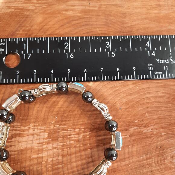 Magnetic Stretch Bracelet Silver Tone, Hematite,‎ Teal Cabochons - Picture 7 of 7